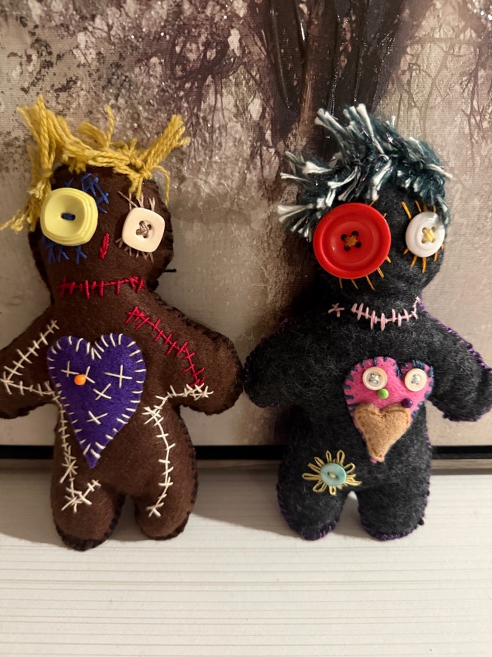handmade felt voodoo doll, for unique decor, gifts, or positivity charms.
